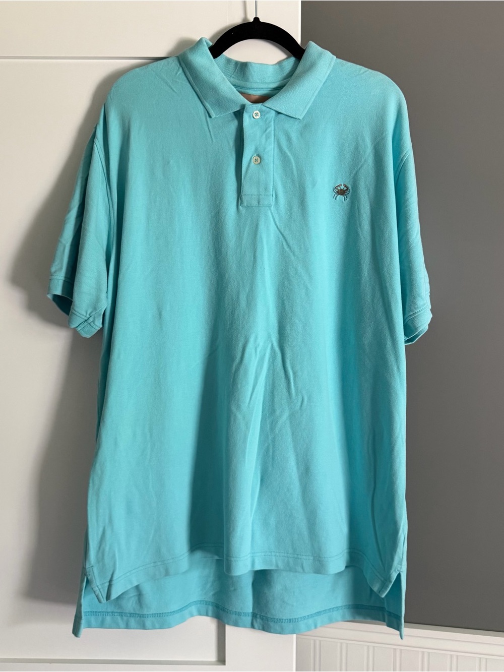 Jimmy and Sook Crab Embroidered Short Sleeve Polo Aqua Blue